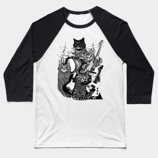 ROCK N ROLL CATS (Guitars, Bass, Drums) Cat Rock Band Baseball T-Shirt